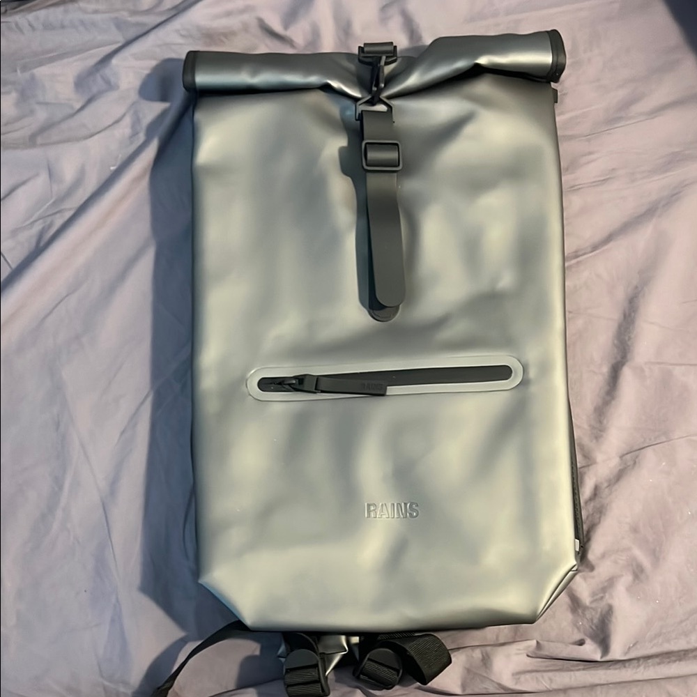 Rains Rolltop Rucksack Backpack in Metallic Grey